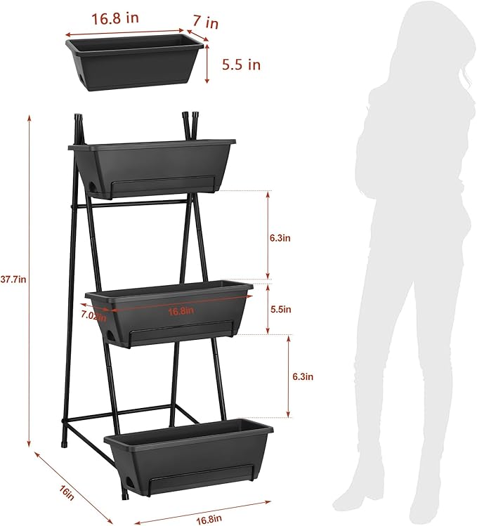 3 Tier Vertical Garden Planter Small Raised Garden Bed Freestanding Plastic - Image 2