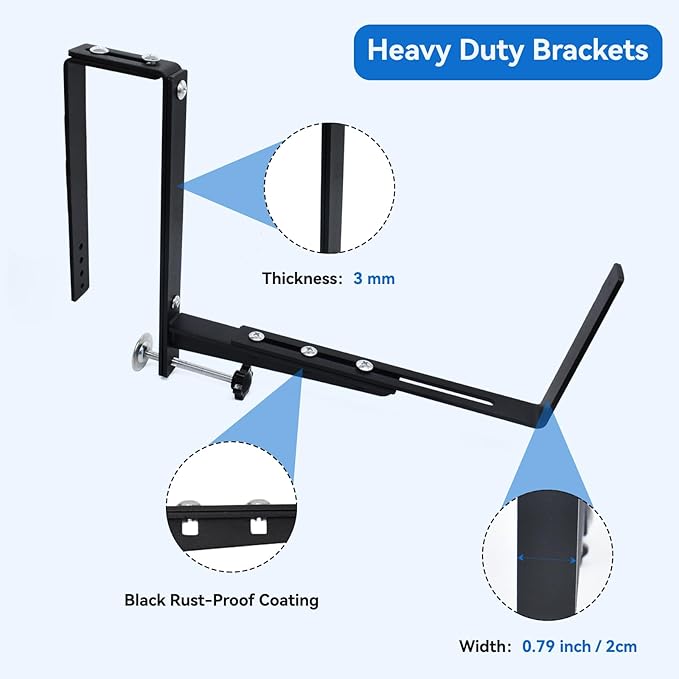 Halatool 4-Pack Heavy Duty Window Box Bracket, Adjustable Wall Mount Planter - Image 2