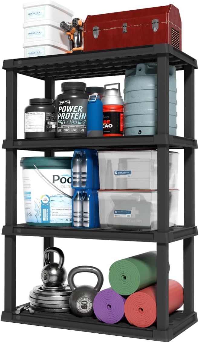 IRIS USA 4-Shelf Heavy Duty Plastic Storage Shelves, 600lb Capacity, Large by IRISUSA