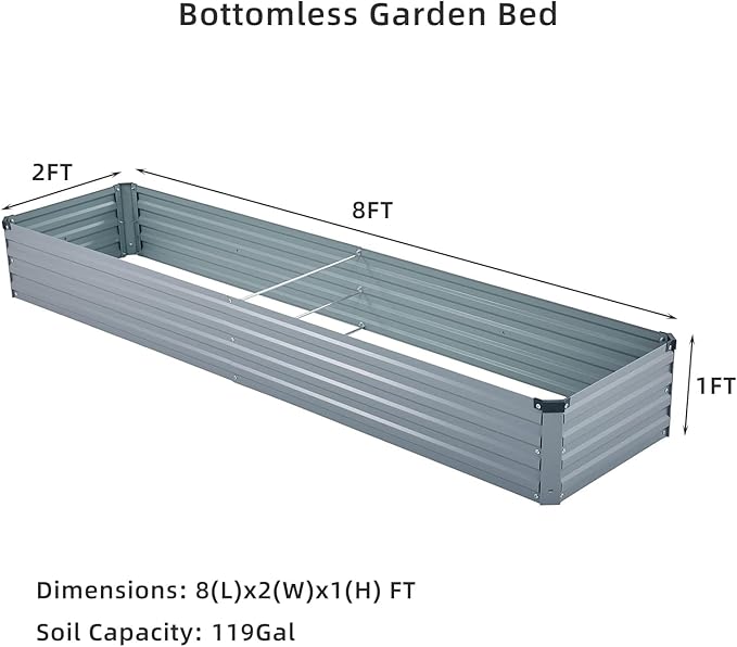 2 Pack 8x2x1FT Galvanized Raised Garden Beds Kit Outdoor Metal Gardening - Image 2