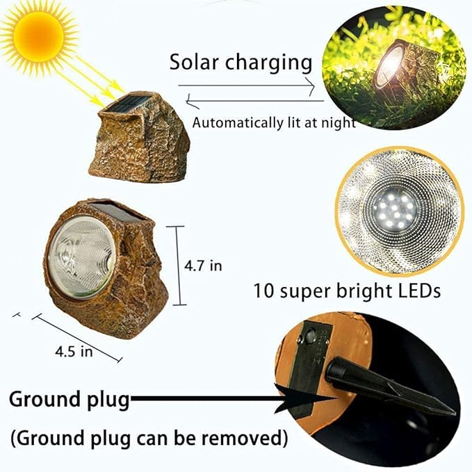 EiGreen 4 Pack Solar Garden Rock Lights Outdoor Decorative, 10 LED Waterproof - Image 4