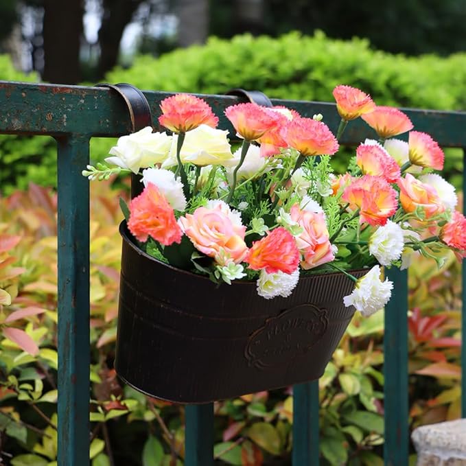 3 Pack Metal Railing Planters, 10.5" Oval Hanging Flower Pots - Image 5