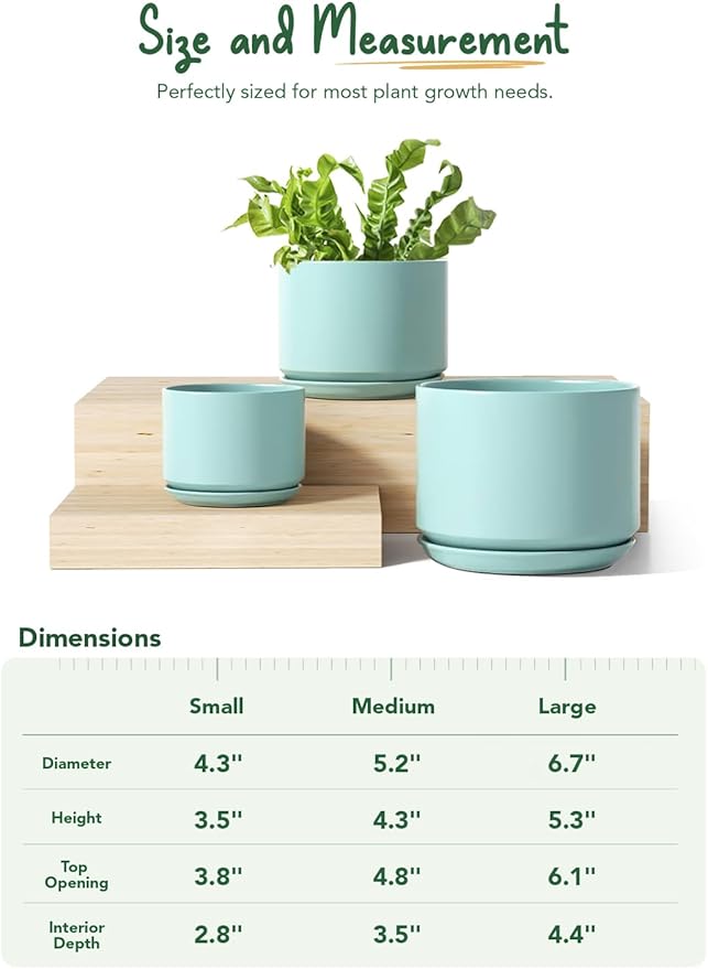 LE TAUCI Ceramic Plant Pots, 4.3+5.3+6.8 inch, Planters - Image 5