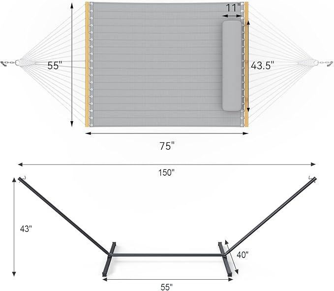 2 Person Outdoor Hammock with Stand, Cotton Rope Hammock with Polyester Pad - Image 7