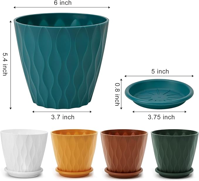6 inch Plant Pots, 5 Pack Flower Pots Outdoor Indoor, Planters - Image 2