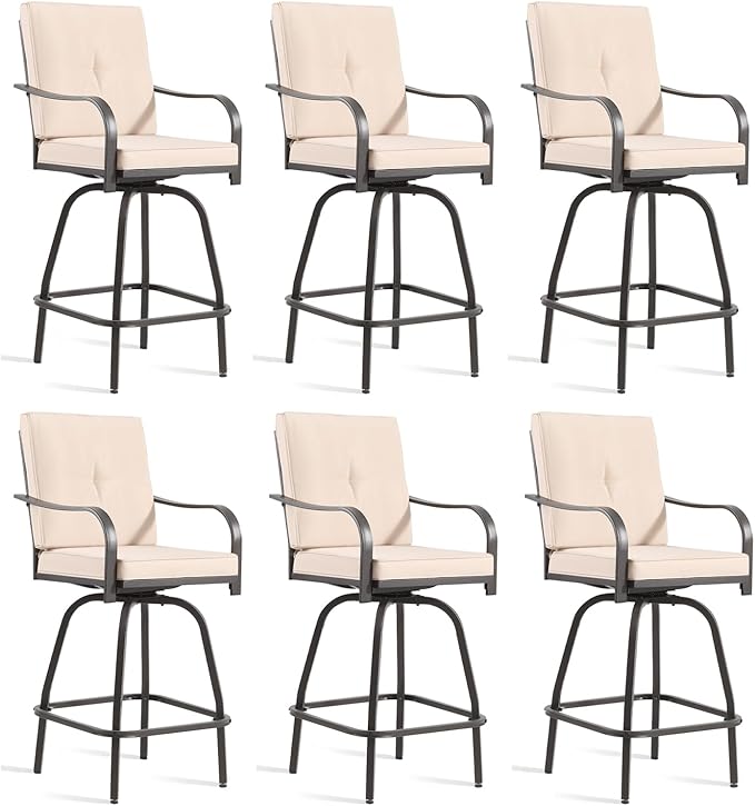 Patio Swivel Bar Stools Set of 6, Outdoor Bar Height Swivel Chairs by STRPRETTYBASIC