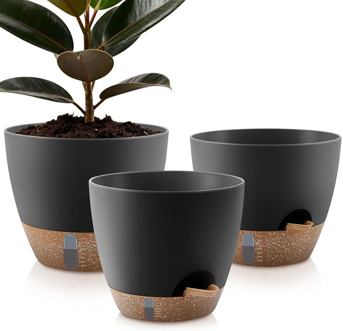 Self-Watering Plant Pots with Water Level Indicator, Drainage Holes & Saucers – by QRRICA
