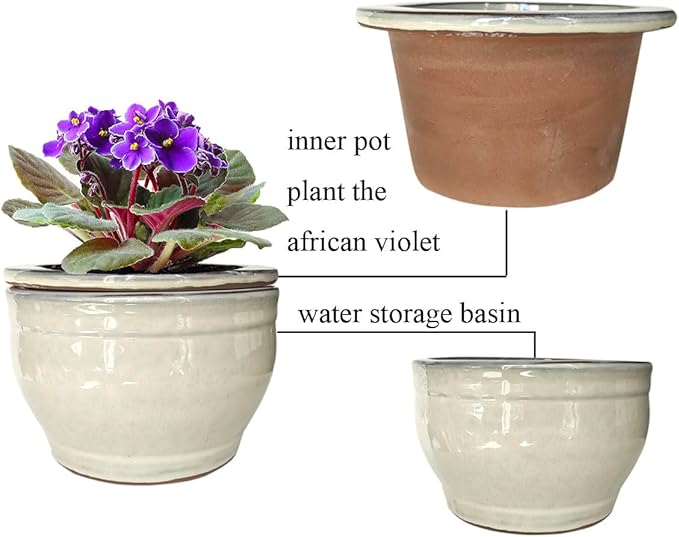 African Violet Pots Self Watering Round Ceramic Violet Pot - Image 3