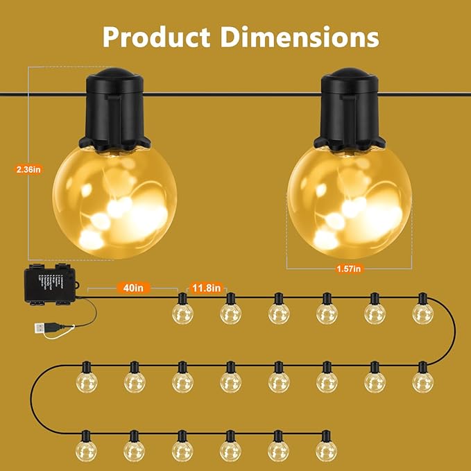 Outdoor String Lights Battery Operated, 22ft 20 LED Bulbs Hanging Lights - Image 6