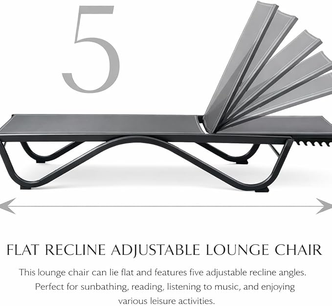 Kozyard Outdoor Chaise Lounge Chair, Full Aluminum Frame, Adjustable Reclining - Image 5