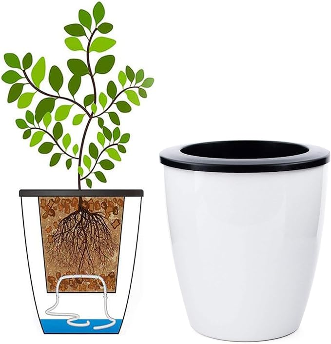 2 Pcs 3.5“ Self Watering Planter White Flower Pot, Flowers Plants, Small Mini by OYSIR