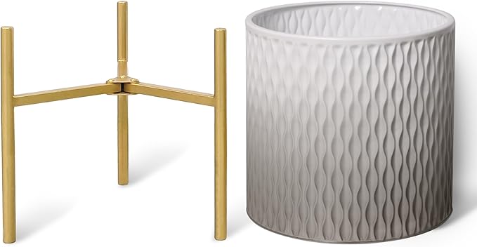 ARNIS Plants Pots with Stand, Unique Mid Century Decorative Metal Flower Pots - Image 3