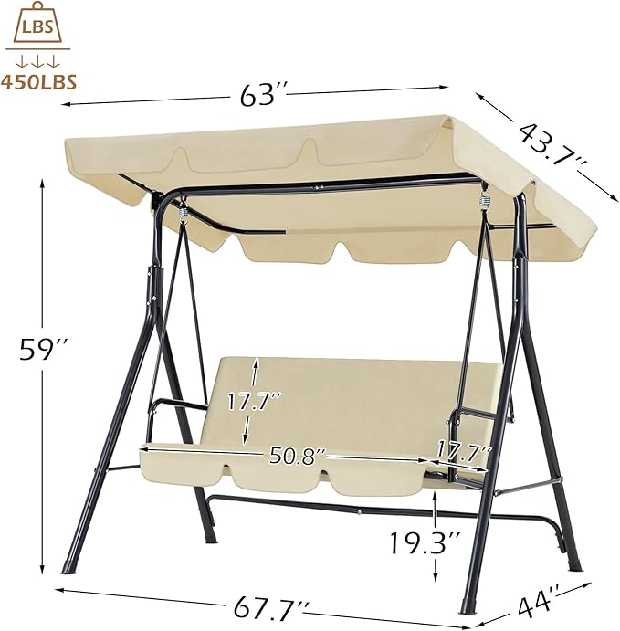 AECOJOY Porch Swing with Stand, 3-Seat Outdoor Clearance Porch Swings - Image 5