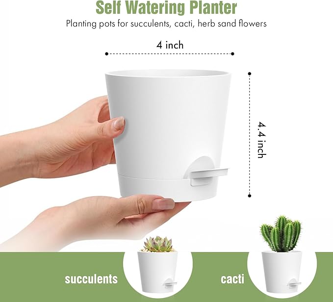 4 inch Self Watering Pots for Indoor Outdoor Plants, 6 Pack Plastic Flower - Image 2