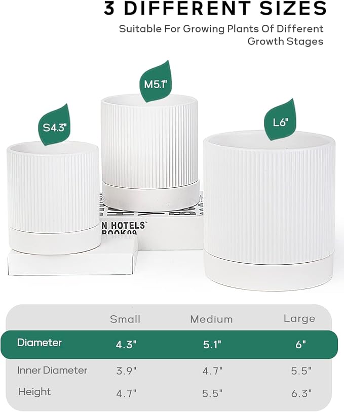 LaDoVita 3 Pack Ceramic Plant Pots 6/5/4 inch, Flowerpot - Image 2