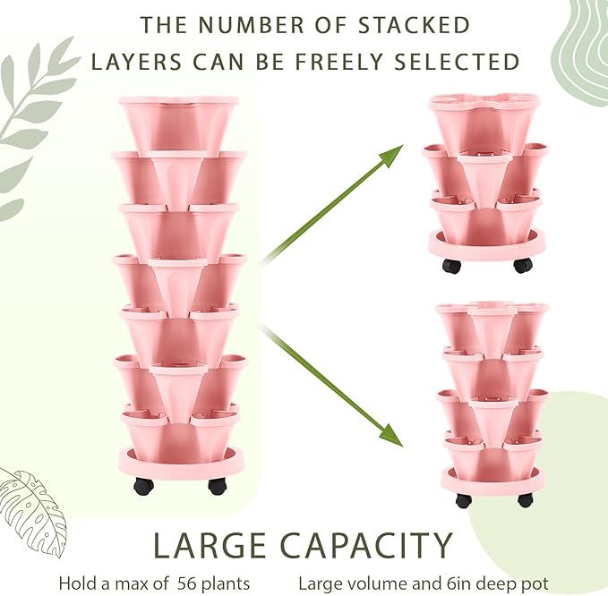 Umigy 2 Set of 7 Tier Vertical Planter Stackable Tower Planters Strawberry Herb - Image 5