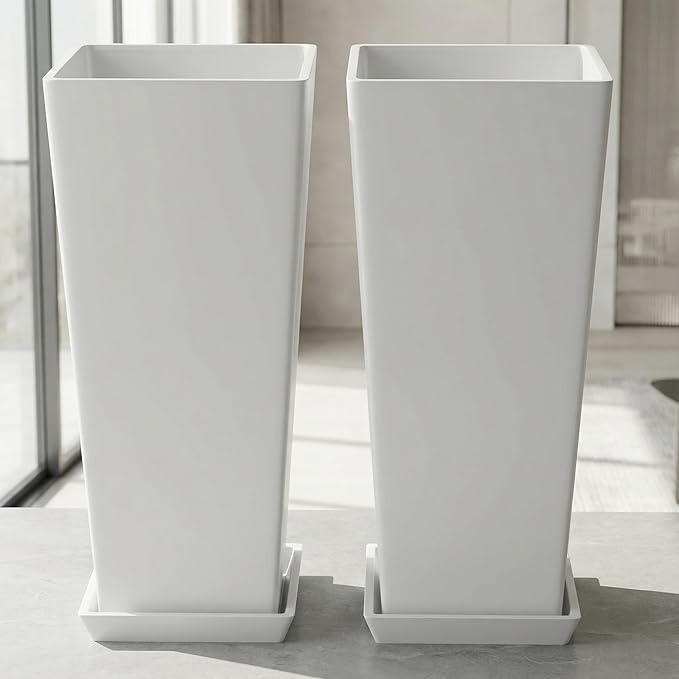 FENCY Set of 2 Tall Planters for Outdoor Plants, 24 Inch Large Tapered Pots - Image 7