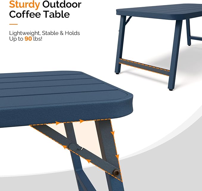 VINGLI Outdoor Folding Coffee Table, Rectangle Drainable Iron Patio Table - Image 5