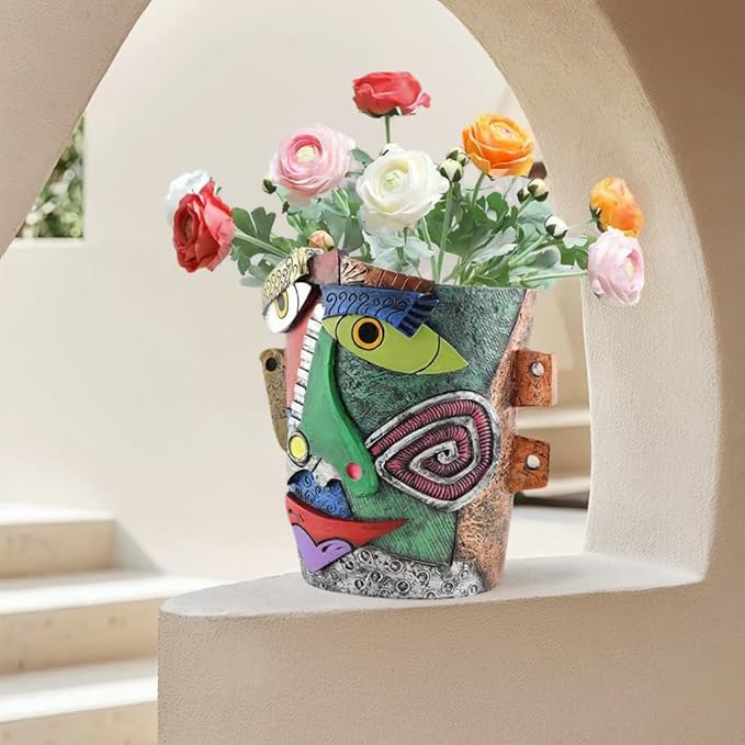 Picasso Abstract Face Flower Pot, Unique Resin Crafted Planter - Image 5