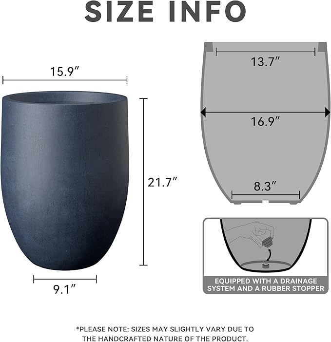 Kante Tall Concrete Planter, 21.7-Inch Height Antique Blue Large Indoor Outdoor - Image 2