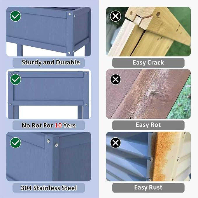 Raised Garden Bed with Drainage Hole Waterproof HDPE Elevated Planter Box with - Image 4
