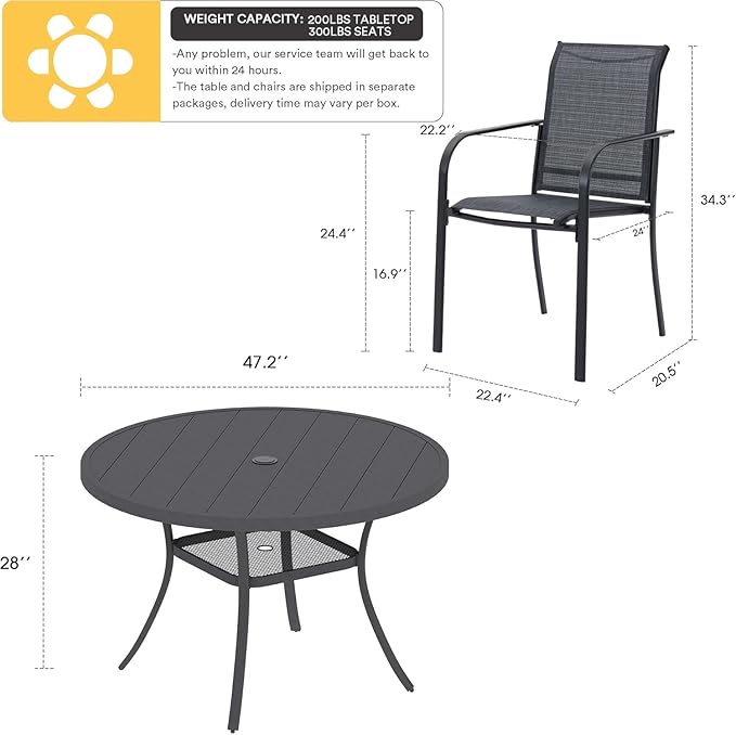 VICLLAX Patio Dining Set for 6, Outdoor Furniture Set Includes 47.2" Round - Image 7