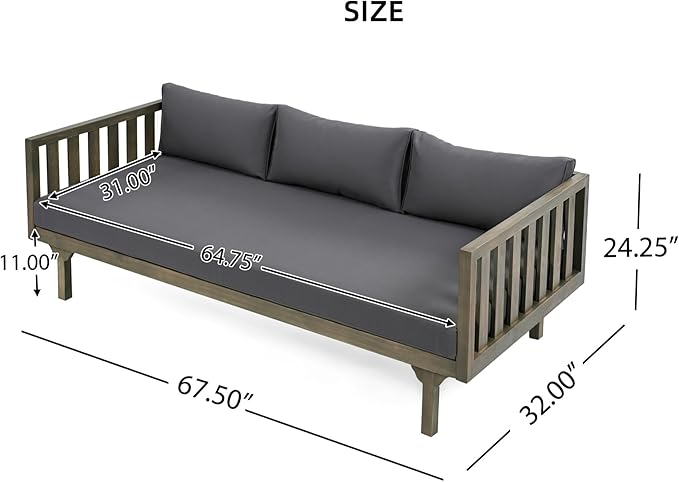 Merax Outdoor 3 Seater Daybed, Acacia Wood Day Bed Couch Sofa - Image 2