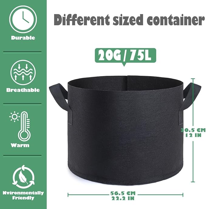 12 Pack 20 Gallon Grow Bags, Premium Fabric Pots 20 Gallon - Image 2