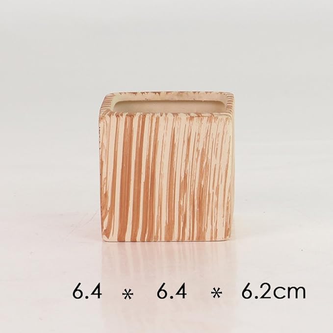 Sun-E 6 in Set 7.6 cm Ceramic Wooden Pattern Succulent Plant Pot Cactus Plant - Image 6