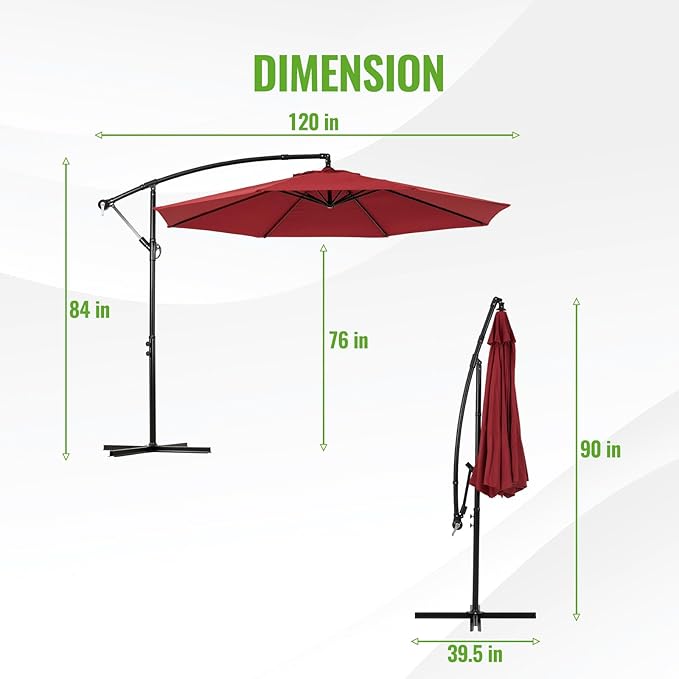 Backyard Expressions 10FT Cantilever Patio Umbrella – Outdoor Offset Hanging - Image 2