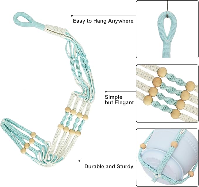 Macrame Plant Hanger with Pot, 3 Set Hanging Planters - Image 3