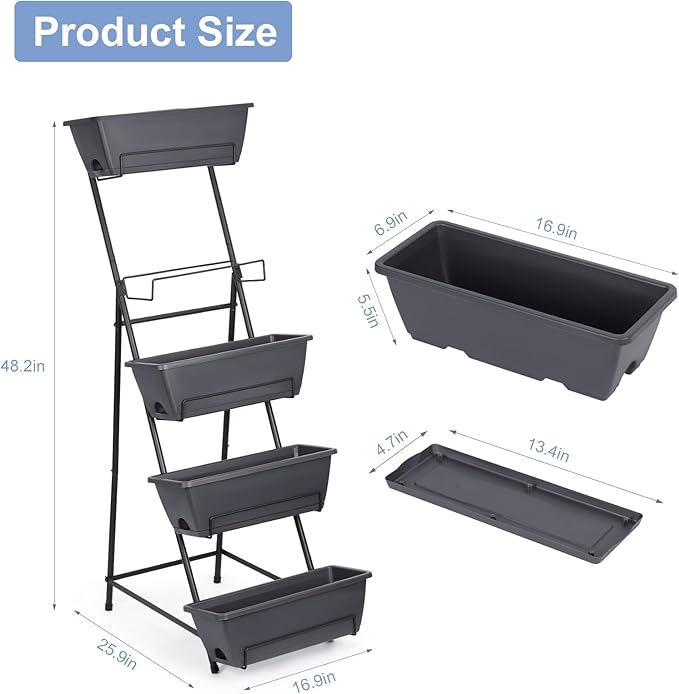 5 Tier Vertical Garden Planter Grey Herb Garden Planter - Image 7
