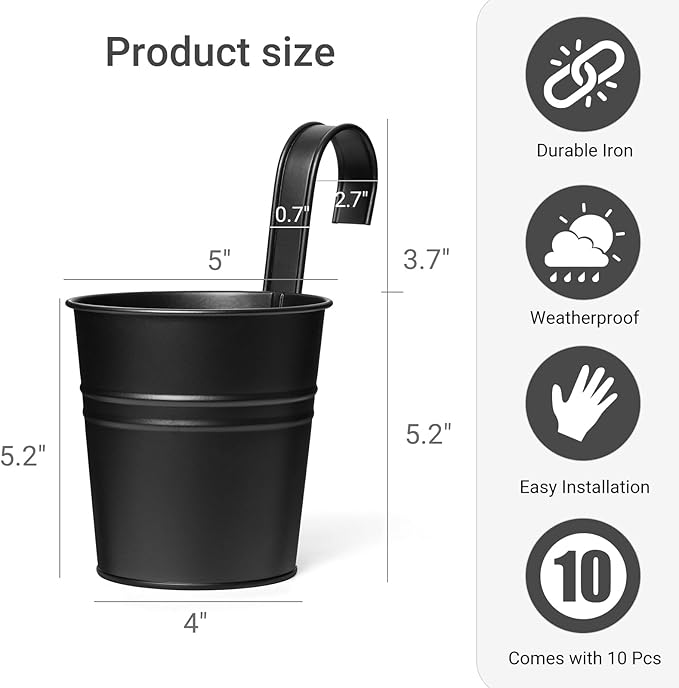 Dahey 10 Pcs Hanging Flower Pots Metal Iron Bucket Outdoor Planter - Image 2