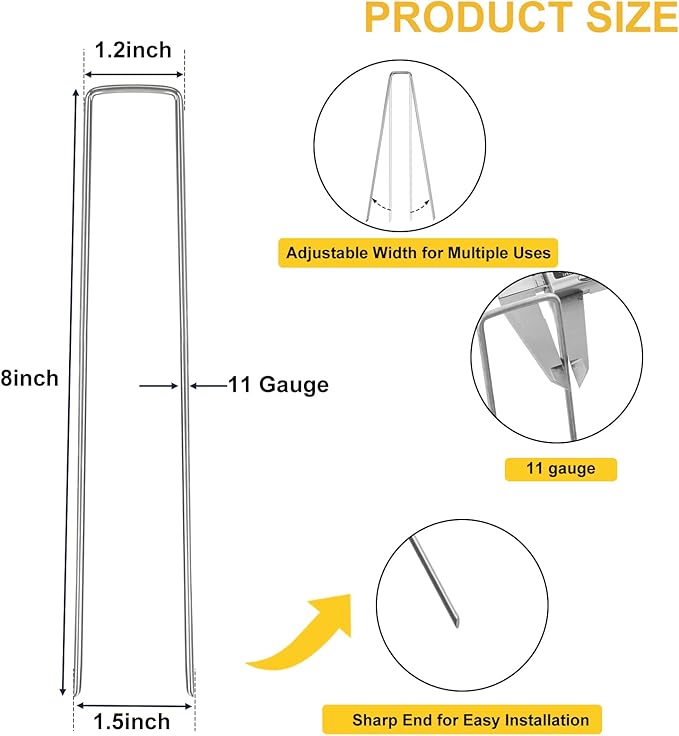 HongWay 120 Pack Landscape Staples 8 Inch, Galvanized Garden Stakes Tent Stakes - Image 2