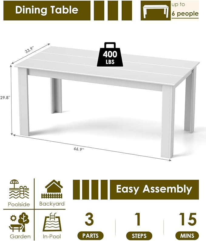 GREENVINES Outdoor Dining Table | 67’’ | HDPE | Rectangle Tables - Image 2