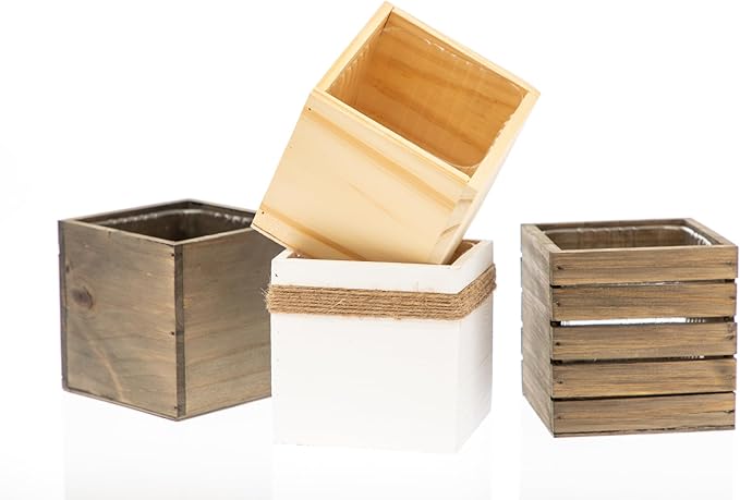 Wood Planter Box, 5 Inch Square, Rose Wood, Plastic Liner, Garden Centerpiece - Image 7