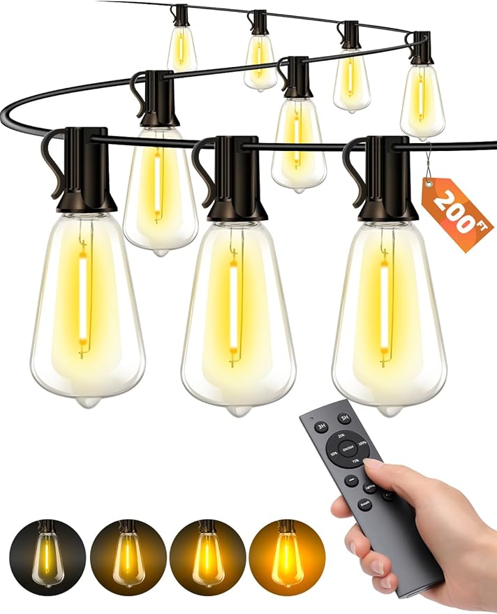 Outdoor Patio String Lights: 200Ft 60M Outside Waterproof Light by Vozuji