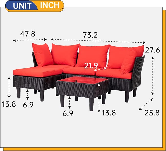 FDW Patio Furniture Sets 5 Pieces Outdoor Wicker Conversation Set Sectional - Image 7