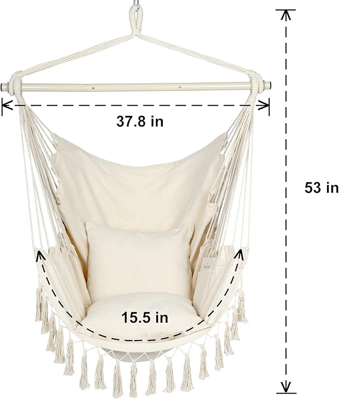 Y- STOP Hammock Chair Hanging Rope Swing, Max 500 Lbs, 2 Cushions Included - Image 8