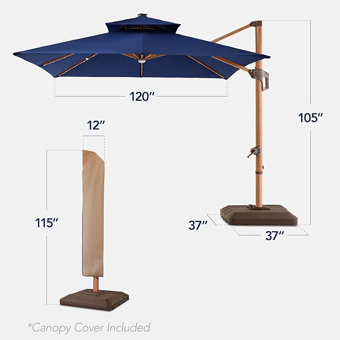 Best Choice Products 10ft Square Cantilever Patio Umbrella w/Base Included - Image 2