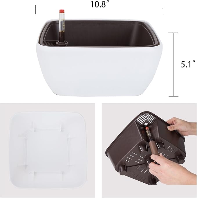 Vencer 10.8 Inch Plastic Square Self Watering Planter, Water Indicator - Image 4