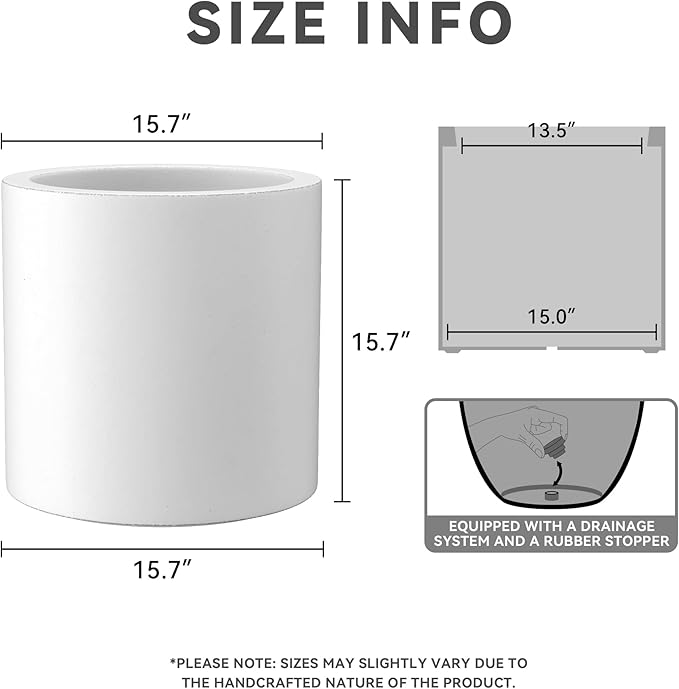 Kante 15.7" Dia Round Concrete Planter, Modern Style Large Cylindrical Plant Pot - Image 6