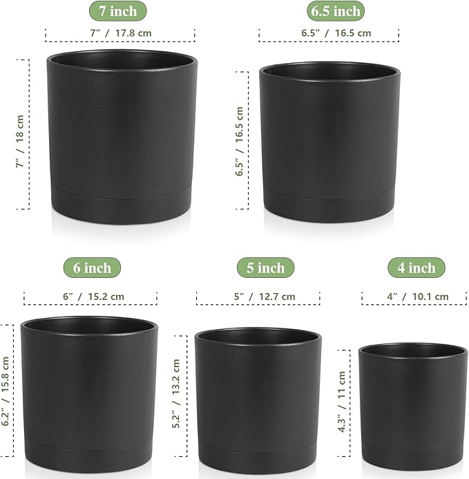 7/6.5/6/5/4 inch Plant Pots for Small Indoor Outdoor Plants, 5 Pack Cylinder - Image 2