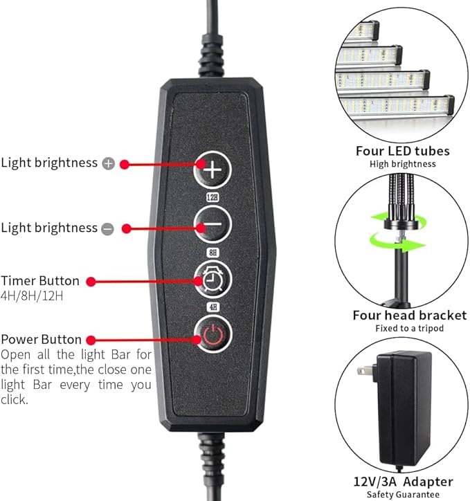 GHodec Grow Light with Stand, 200W 6000K Full Spectrum Gooseneck Floor Plant - Image 5