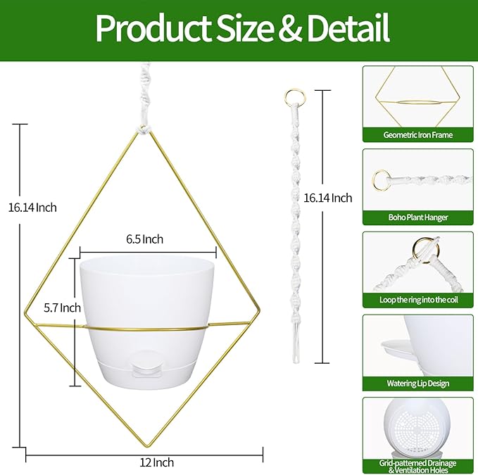 Hanging Planters for Indoor Plants, 2 Set Self Watering Hanging Flower Pots - Image 2