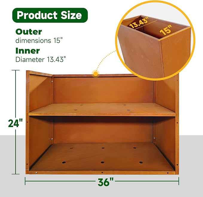 Corten Steel Metallic Heavy Planter 36" x 15" x 24" - Image 5