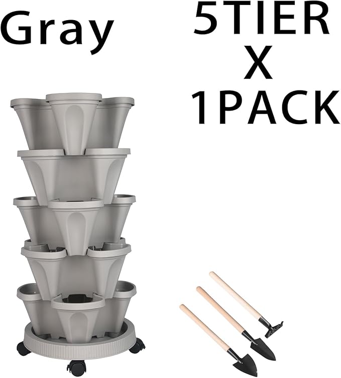 GameXcel Vertical Planter 5 Tier Stackable Planters Garden Planters Strawberry - Image 8