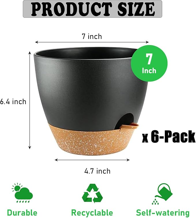 6-Pack Plant Pots with Drainage 7 Inch, Self Watering Pots - Image 2