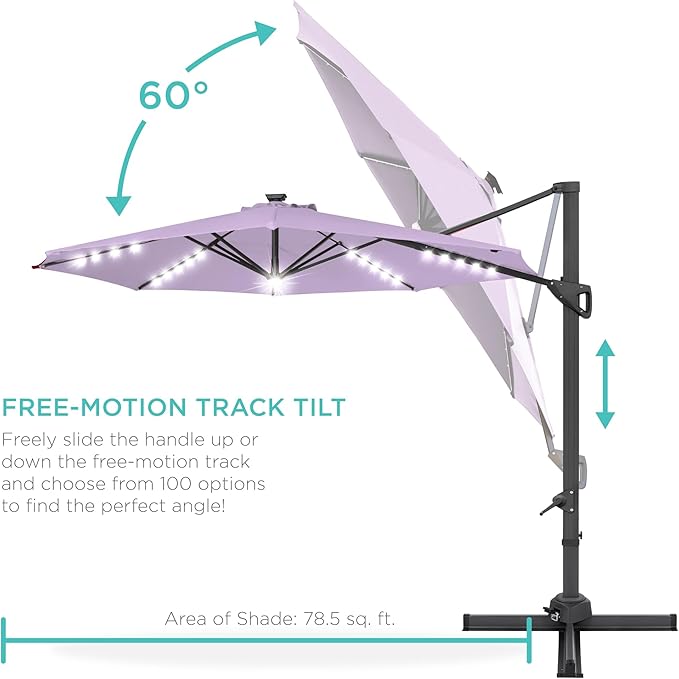 Best Choice Products 10ft Solar LED Cantilever Patio Umbrella, 360-Degree - Image 5