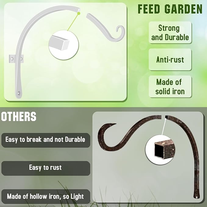 FEED GARDEN 2 Pack 12 Inch Hanging Plant Bracket Wall Hooks Decorative Plant - Image 5